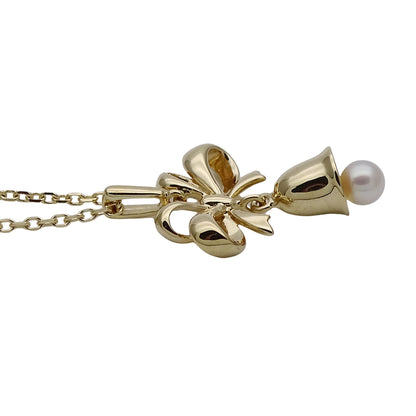 MIKIMOTO ミキモト ネックレス リボン ベル K18YG パール ゴールド レディース 磨き済み 【中古】