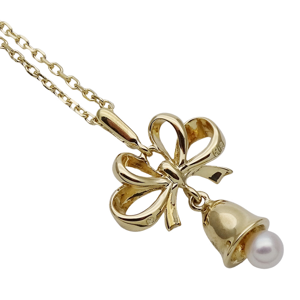 MIKIMOTO ミキモト ネックレス リボン ベル K18YG パール ゴールド レディース 磨き済み 【中古】