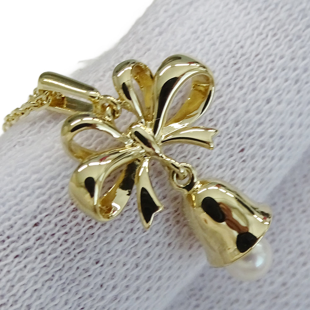 MIKIMOTO ミキモト ネックレス リボン ベル K18YG パール ゴールド レディース 磨き済み 【中古】