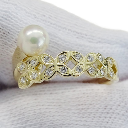 MIKIMOTO ミキモト リング 指輪 K18YG ダイヤモンド ゴールド レディース 約10号 磨き済み【中古】