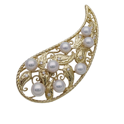 MIKIMOTO ミキモト ピンブローチ K18YG パール ダイヤモンド ゴールド レディース 【中古】