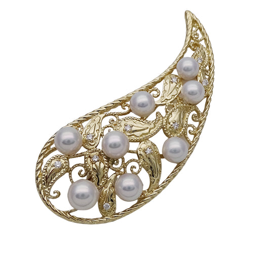MIKIMOTO ミキモト ピンブローチ K18YG パール ダイヤモンド ゴールド レディース 【中古】
