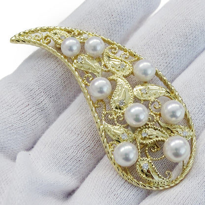 MIKIMOTO ミキモト ピンブローチ K18YG パール ダイヤモンド ゴールド レディース 【中古】