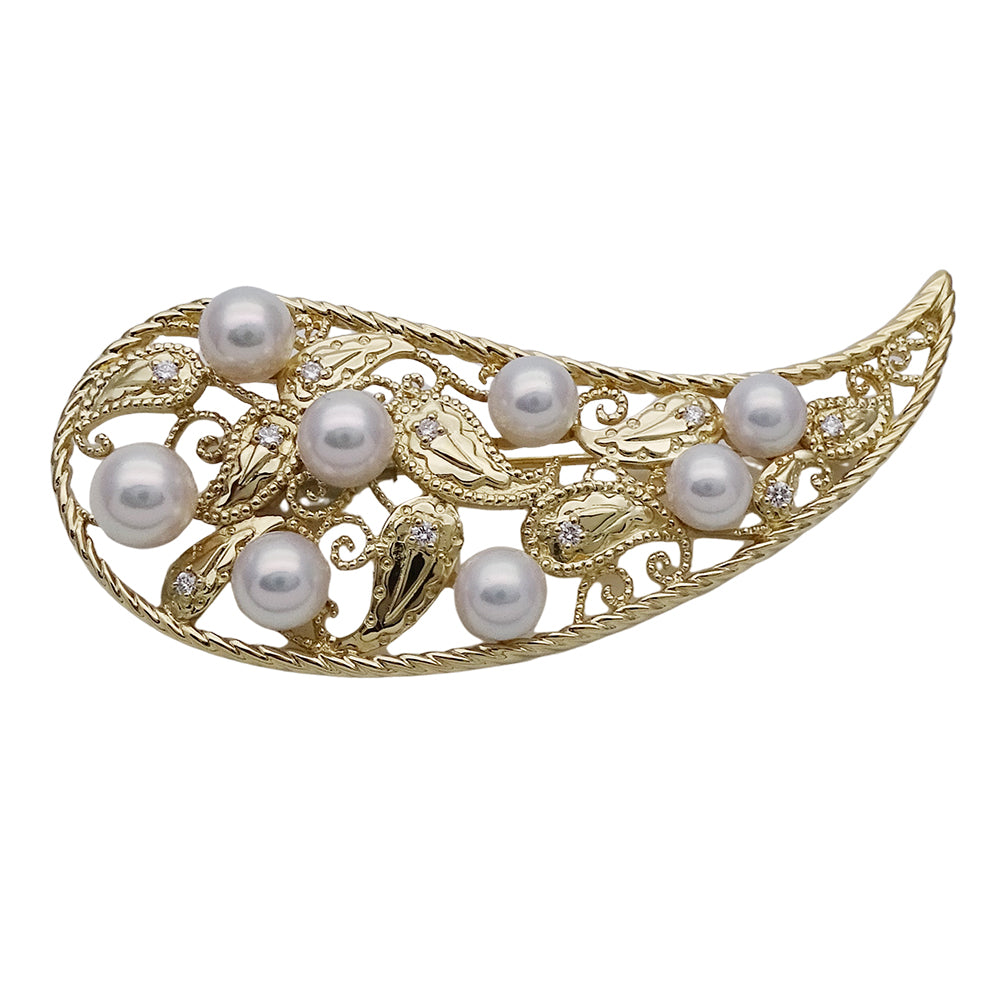 MIKIMOTO ミキモト ピンブローチ K18YG パール ダイヤモンド ゴールド レディース 【中古】