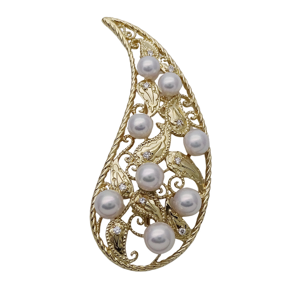 MIKIMOTO ミキモト ピンブローチ K18YG パール ダイヤモンド ゴールド レディース 【中古】