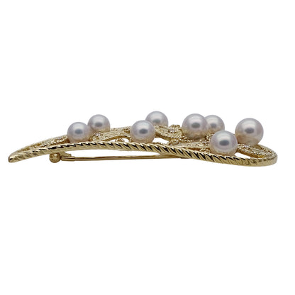 MIKIMOTO ミキモト ピンブローチ K18YG パール ダイヤモンド ゴールド レディース 【中古】
