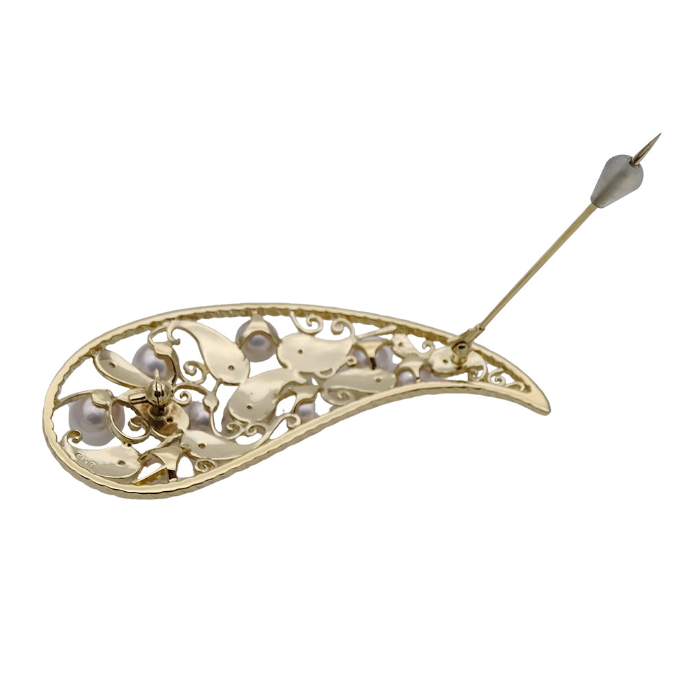 MIKIMOTO ミキモト ピンブローチ K18YG パール ダイヤモンド ゴールド レディース 【中古】