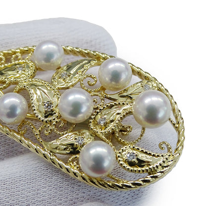 MIKIMOTO ミキモト ピンブローチ K18YG パール ダイヤモンド ゴールド レディース 【中古】