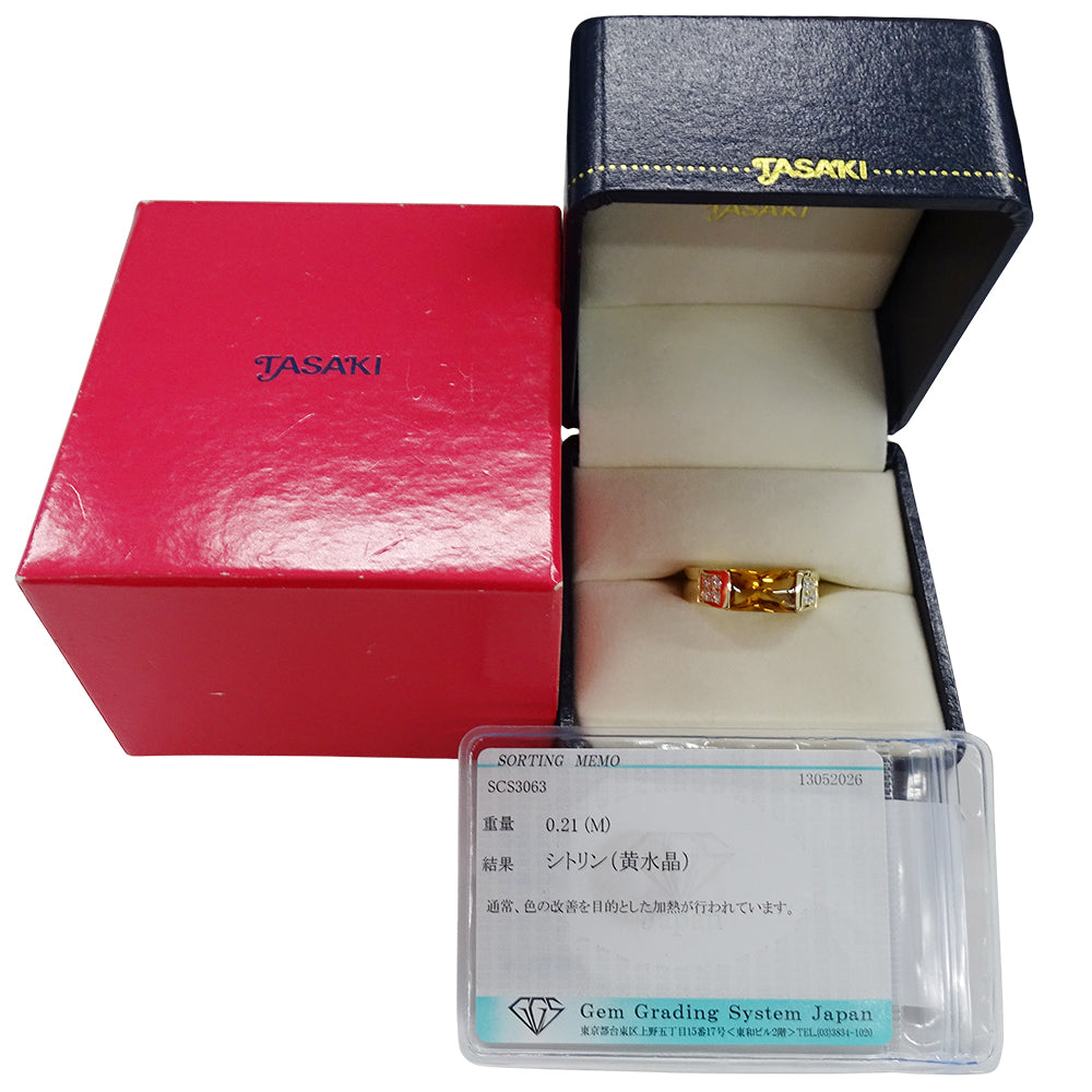 TASAKI タサキ リング 指輪 K18YG シトリン ダイヤモンド D0.21 約17号 ゴールド レディース 磨き済み【中古】