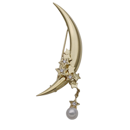 MIKIMOTO ミキモト ピンブローチ K18YG パール ダイヤモンド ゴールド レディース 磨き済み【中古】