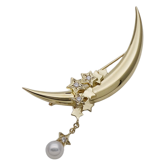 MIKIMOTO ミキモト ピンブローチ K18YG パール ダイヤモンド ゴールド レディース 磨き済み【中古】