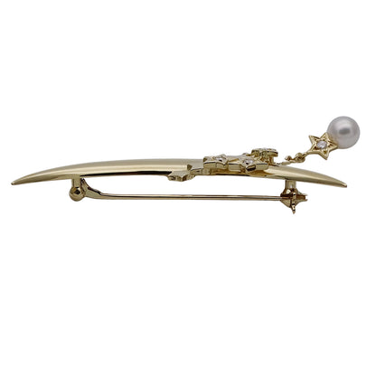 MIKIMOTO ミキモト ピンブローチ K18YG パール ダイヤモンド ゴールド レディース 磨き済み【中古】