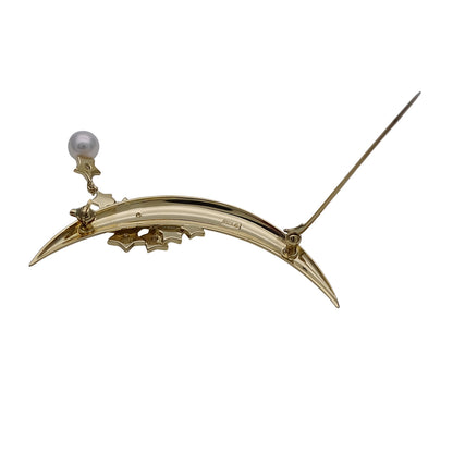 MIKIMOTO ミキモト ピンブローチ K18YG パール ダイヤモンド ゴールド レディース 磨き済み【中古】