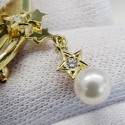 MIKIMOTO ミキモト ピンブローチ K18YG パール ダイヤモンド ゴールド レディース 磨き済み【中古】
