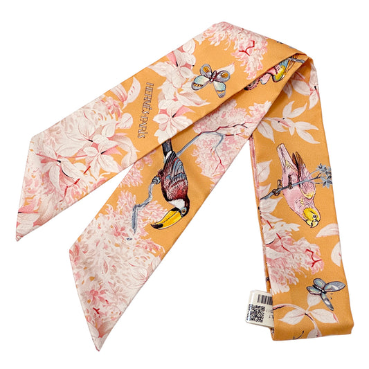 HERMES エルメス ツイリー EQUATEUR 赤道直下 スカーフ アプリコット クレーム シルク レディース 【中古】
