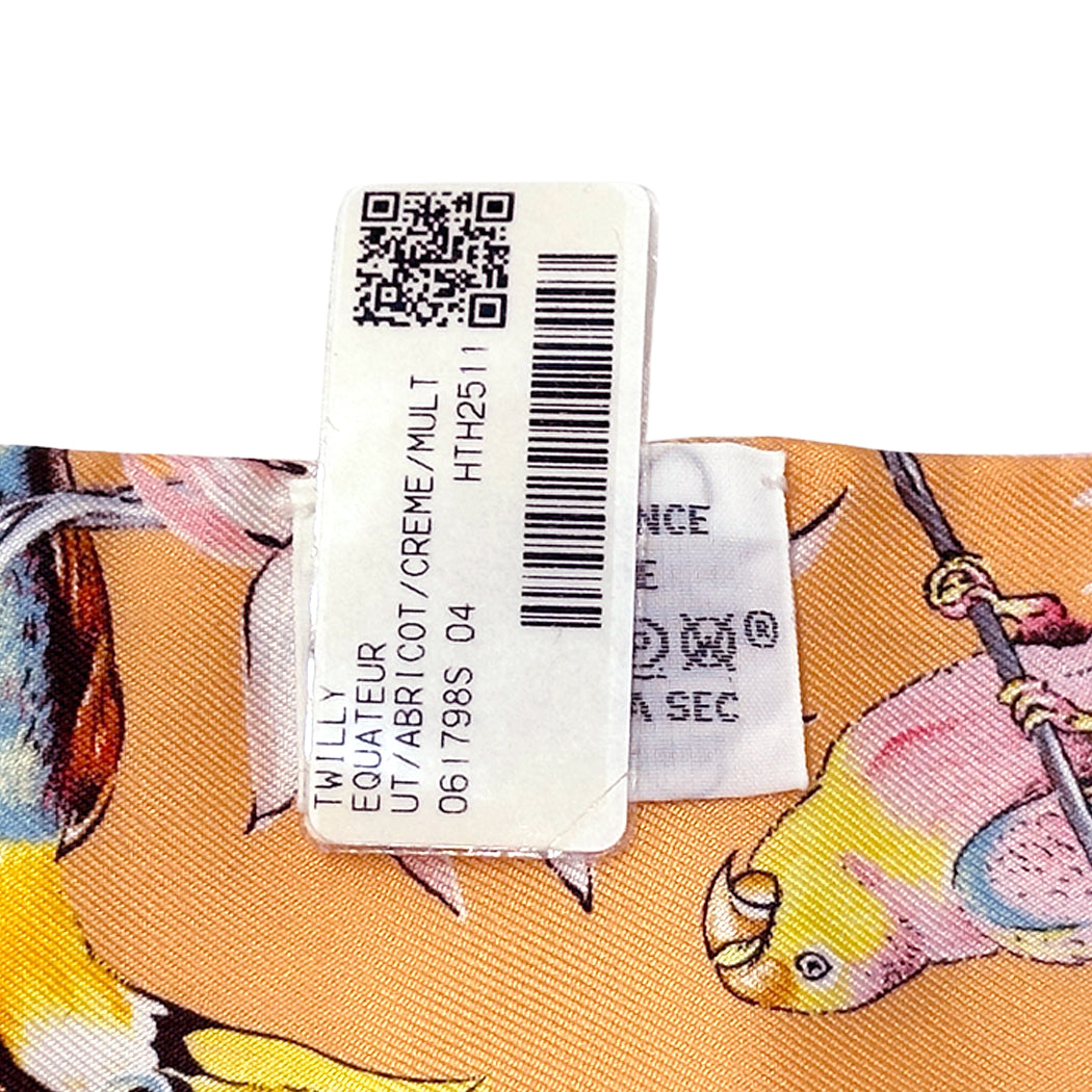 HERMES エルメス ツイリー EQUATEUR 赤道直下 スカーフ アプリコット クレーム シルク レディース 【中古】