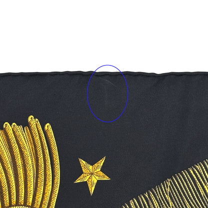 HERMES エルメス カレ90 Poste et Cavalerie サーベル飾袋 スカーフ ブラック マルチカラー シルク レディース 【中古】