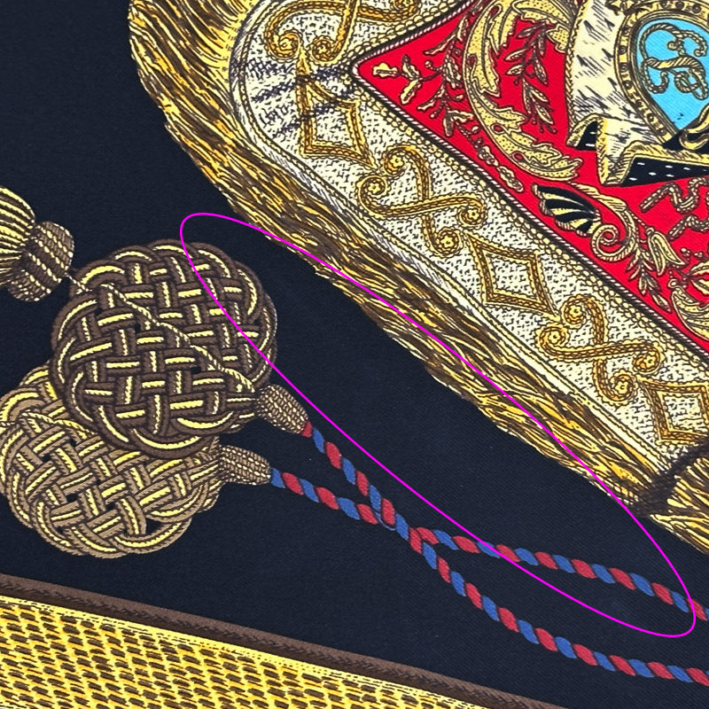 HERMES エルメス カレ90 Poste et Cavalerie サーベル飾袋 スカーフ ブラック マルチカラー シルク レディース 【中古】