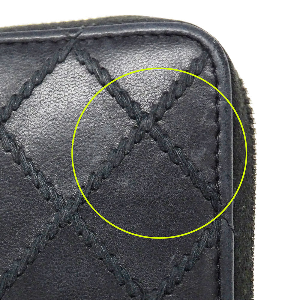 CHANEL シャネル 長財布 ワイルドステッチ ブラック シルバー金具 レザー レディース 【中古】