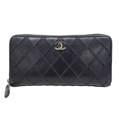 CHANEL シャネル 長財布 ワイルドステッチ ブラック シルバー金具 レザー レディース 【中古】