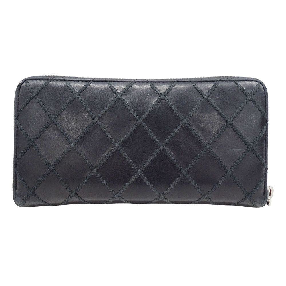 CHANEL シャネル 長財布 ワイルドステッチ ブラック シルバー金具 レザー レディース 【中古】