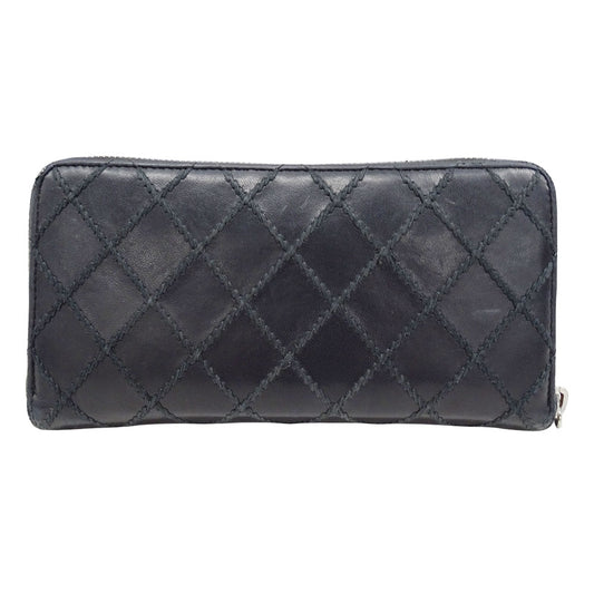 CHANEL シャネル 長財布 ワイルドステッチ ブラック シルバー金具 レザー レディース 【中古】
