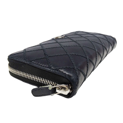 CHANEL シャネル 長財布 ワイルドステッチ ブラック シルバー金具 レザー レディース 【中古】