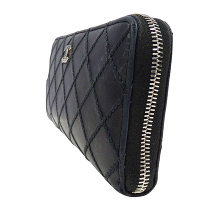 CHANEL シャネル 長財布 ワイルドステッチ ブラック シルバー金具 レザー レディース 【中古】