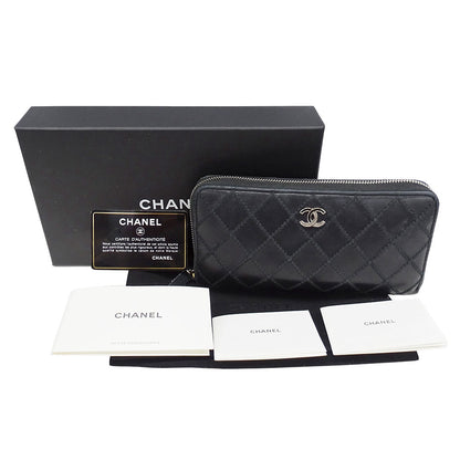 CHANEL シャネル 長財布 ワイルドステッチ ブラック シルバー金具 レザー レディース 【中古】