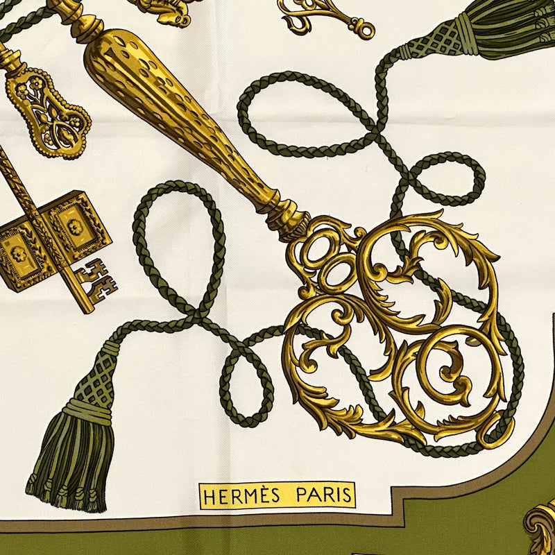 HERMES エルメス カレ90 LES CLES 鍵 スカーフ グリーン マルチカラー シルク レディース 【中古】