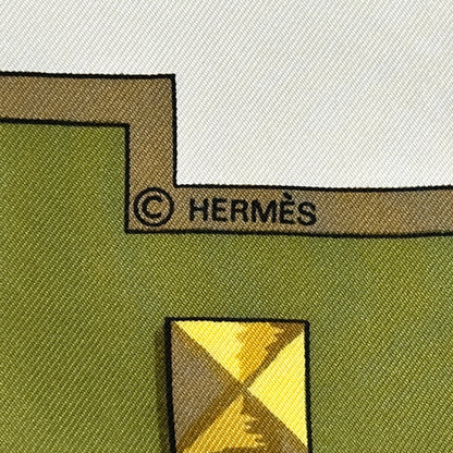 HERMES エルメス カレ90 LES CLES 鍵 スカーフ グリーン マルチカラー シルク レディース 【中古】