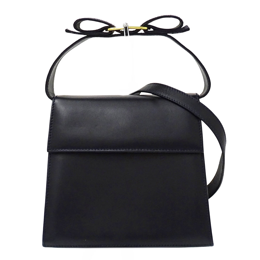 Ferragamo フェラガモ 2wayバッグ ヴァラリボン ネイビー レザー レディース 【中古】