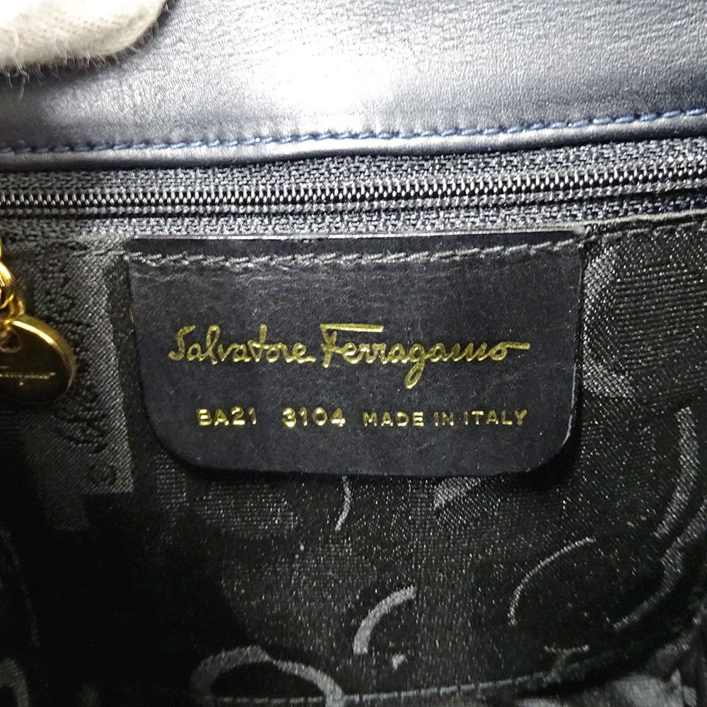 Ferragamo フェラガモ 2wayバッグ ヴァラリボン ネイビー レザー レディース 【中古】