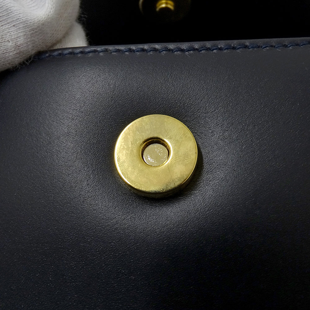 Ferragamo フェラガモ 2wayバッグ ヴァラリボン ネイビー レザー レディース 【中古】