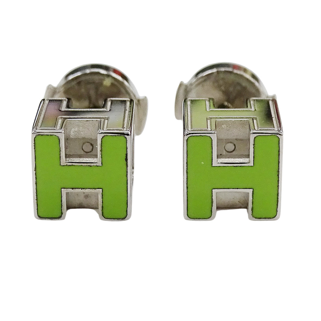 HERMES エルメス カージュドアッシュ Hキューブ ピアス グリーン シルバー レディース 【中古】