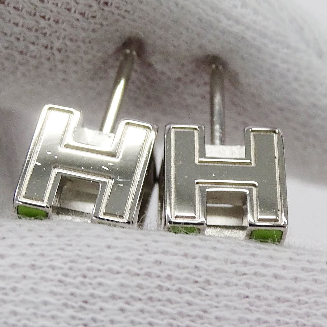HERMES エルメス カージュドアッシュ Hキューブ ピアス グリーン