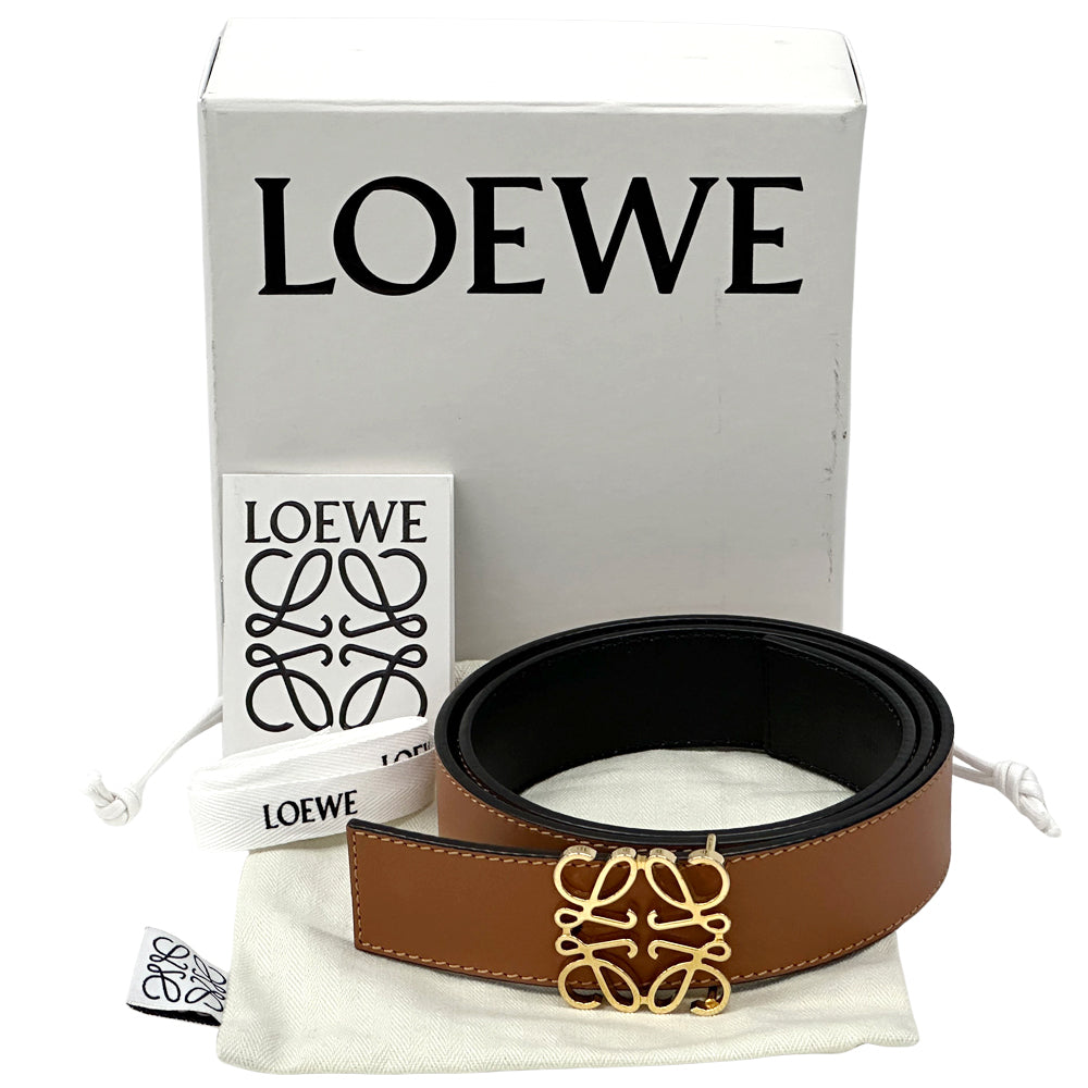 LOEWE ロエベ ベルト アナグラム ブラウン ブラック レザー リバーシブル レディース メンズ 【中古】