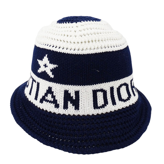 Dior ディオール D-Tulipe クロシュハット ハット ネイビー ホワイト 31CDE985I131 Mサイズ コットン レディース 【中古】