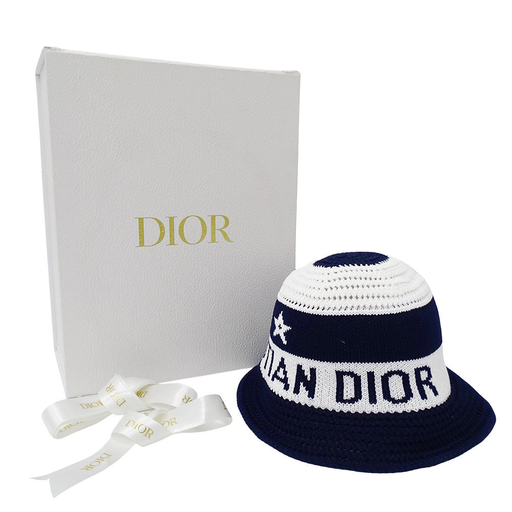 Dior ディオール D-Tulipe クロシュハット ハット ネイビー ホワイト 31CDE985I131 Mサイズ コットン レディース 【中古】