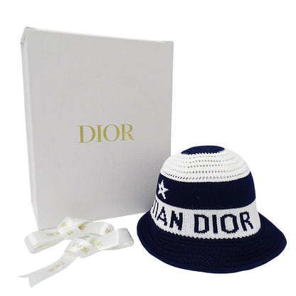 Dior ディオール D-Tulipe クロシュハット ハット ネイビー ホワイト 31CDE985I131 Mサイズ コットン レディース 【中古】