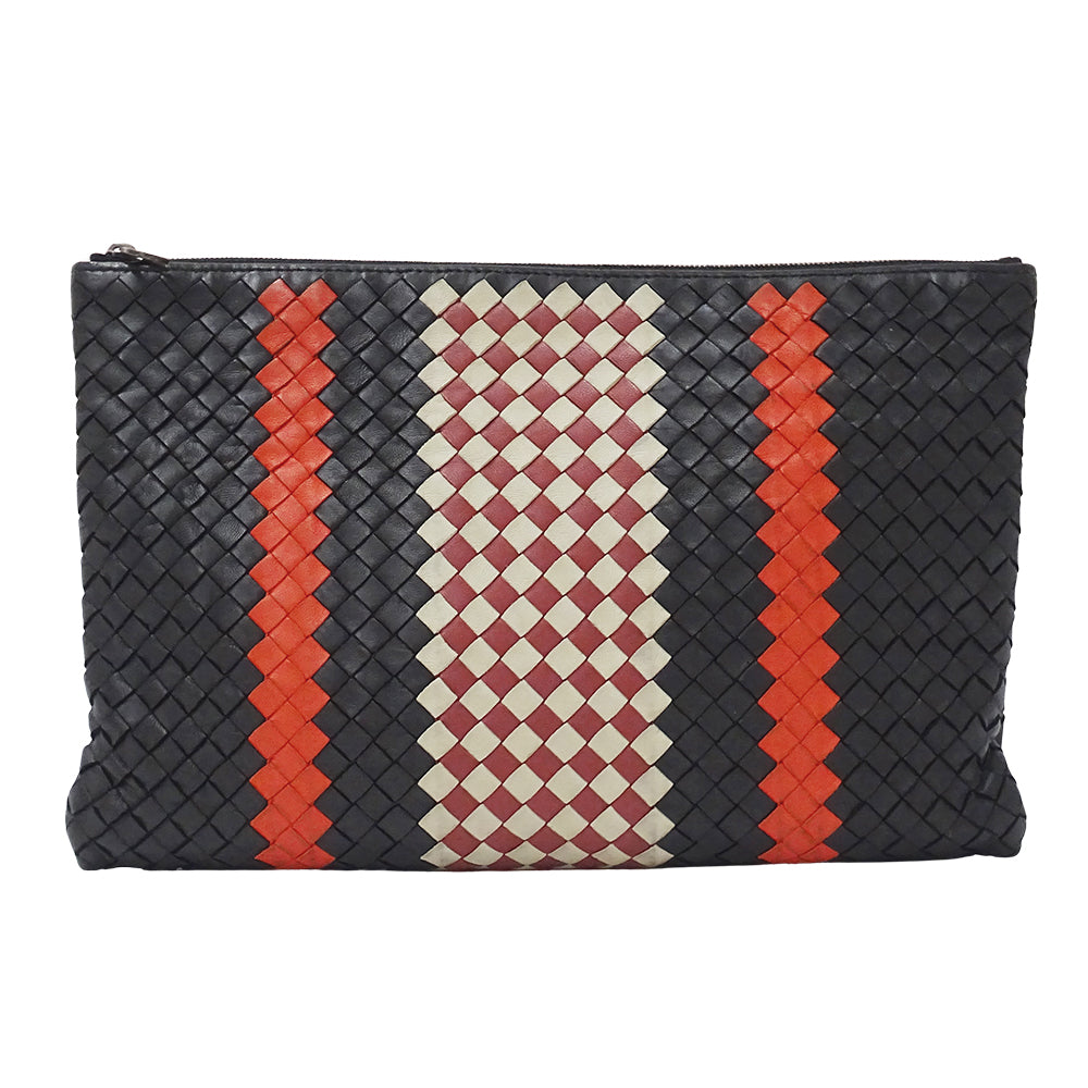 BOTTEGAVENETA ボッテガ・ヴェネタ クラッチ・セカンドバッグ イントレチャート ブラック レッド レザー レディース メンズ 【中古】