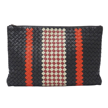 BOTTEGAVENETA ボッテガ・ヴェネタ クラッチ・セカンドバッグ イントレチャート ブラック レッド レザー レディース メンズ 【中古】