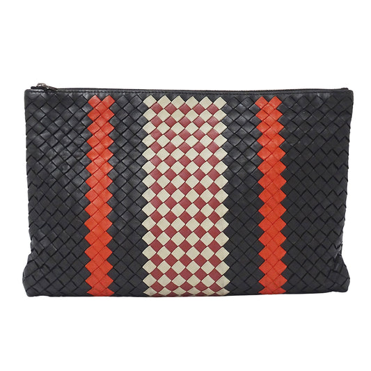 BOTTEGAVENETA ボッテガ・ヴェネタ クラッチ・セカンドバッグ イントレチャート ブラック レッド レザー レディース メンズ 【中古】