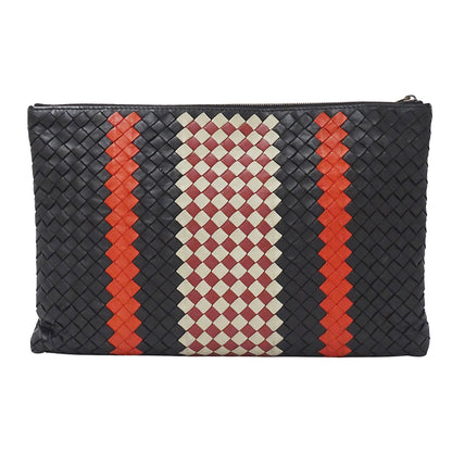 BOTTEGAVENETA ボッテガ・ヴェネタ クラッチ・セカンドバッグ イントレチャート ブラック レッド レザー レディース メンズ 【中古】