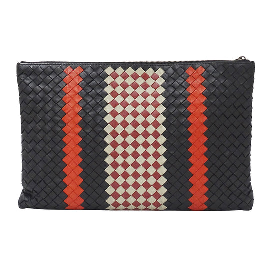 BOTTEGAVENETA ボッテガ・ヴェネタ クラッチ・セカンドバッグ イントレチャート ブラック レッド レザー レディース メンズ 【中古】