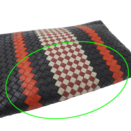 BOTTEGAVENETA ボッテガ・ヴェネタ クラッチ・セカンドバッグ イントレチャート ブラック レッド レザー レディース メンズ 【中古】