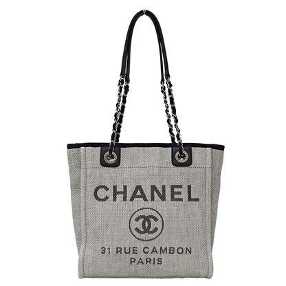 CHANEL シャネル トートバッグ ドーヴィル トートPM グレー シルバー金具 ラフィア レディース 【中古】