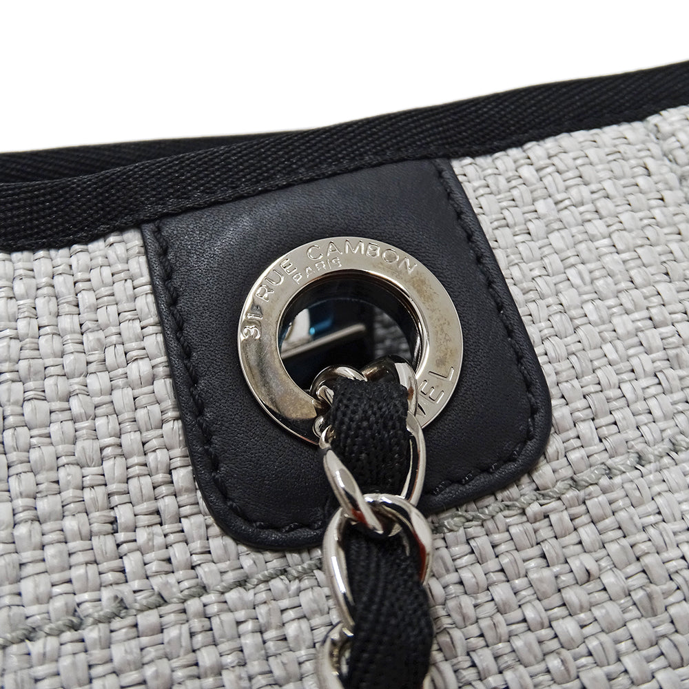 CHANEL シャネル トートバッグ ドーヴィル トートPM グレー シルバー金具 ラフィア レディース 【中古】