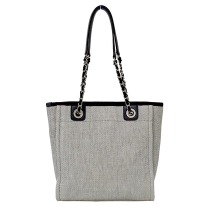 CHANEL シャネル トートバッグ ドーヴィル トートPM グレー シルバー金具 ラフィア レディース 【中古】