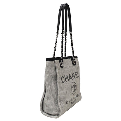 CHANEL シャネル トートバッグ ドーヴィル トートPM グレー シルバー金具 ラフィア レディース 【中古】